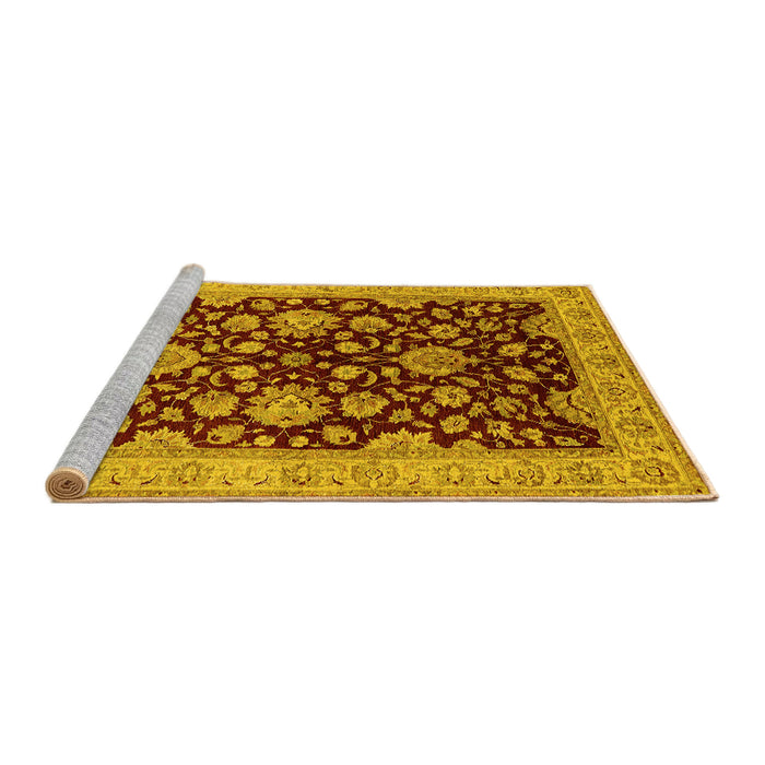 Sideview of Machine Washable Oriental Yellow Traditional Rug, wshurb707yw