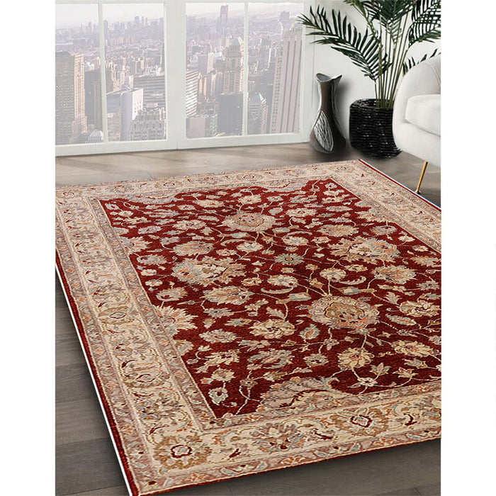 Mid-Century Modern Red Oriental Rug in Family Room, urb707