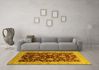 Machine Washable Oriental Yellow Traditional Rug, wshurb707yw