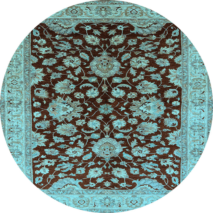 Round Oriental Light Blue Traditional Rug, urb707lblu