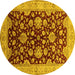 Round Machine Washable Oriental Yellow Traditional Rug, wshurb707yw