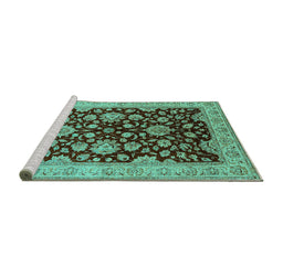 Sideview of Machine Washable Oriental Turquoise Traditional Area Rugs, wshurb707turq