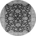 Round Machine Washable Oriental Gray Traditional Rug, wshurb707gry