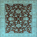 Square Machine Washable Oriental Light Blue Traditional Rug, wshurb707lblu