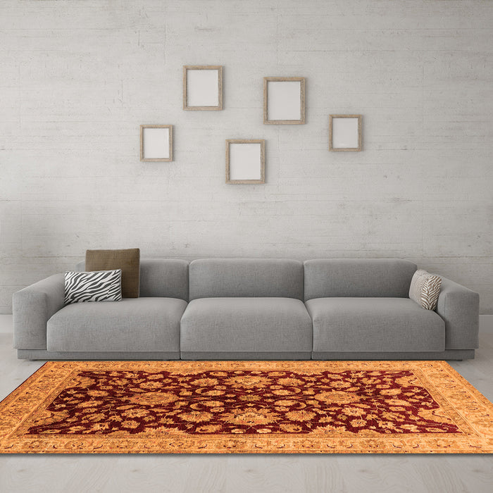 Machine Washable Oriental Orange Traditional Area Rugs in a Living Room, wshurb707org