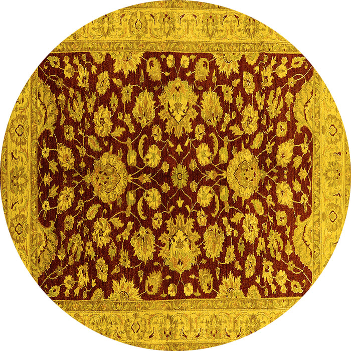 Round Oriental Yellow Traditional Rug, urb707yw