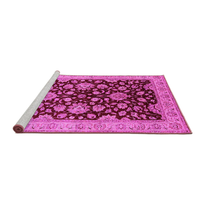 Sideview of Machine Washable Oriental Pink Traditional Rug, wshurb707pnk