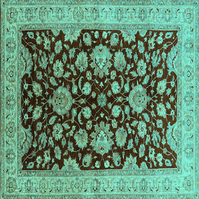 Square Oriental Turquoise Traditional Rug, urb707turq