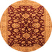 Round Machine Washable Oriental Orange Traditional Area Rugs, wshurb707org