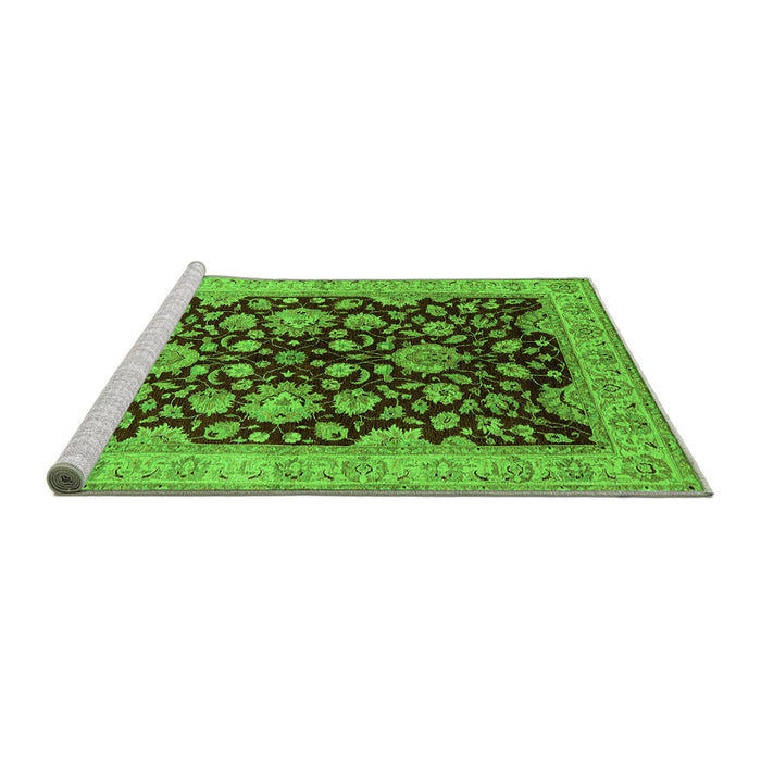Sideview of Machine Washable Oriental Green Traditional Area Rugs, wshurb707grn
