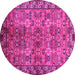 Round Machine Washable Oriental Pink Industrial Rug, wshurb708pnk