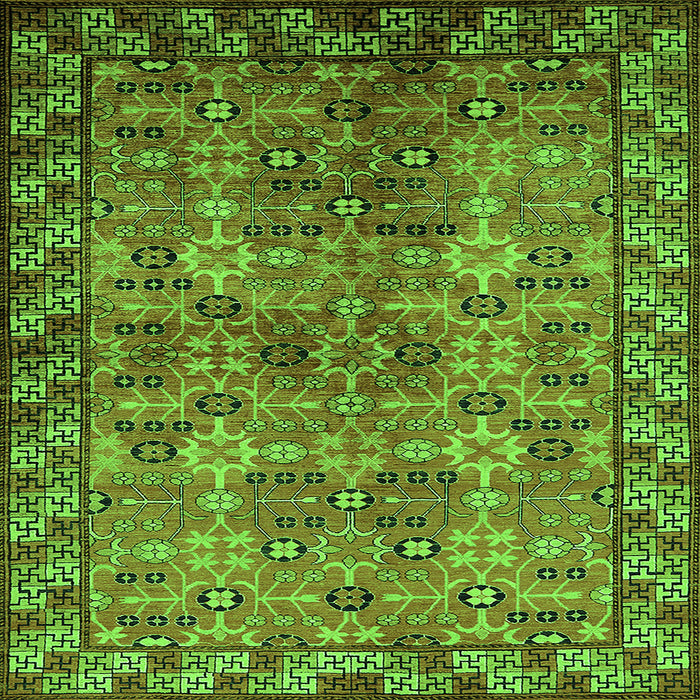 Square Machine Washable Oriental Green Industrial Area Rugs, wshurb708grn