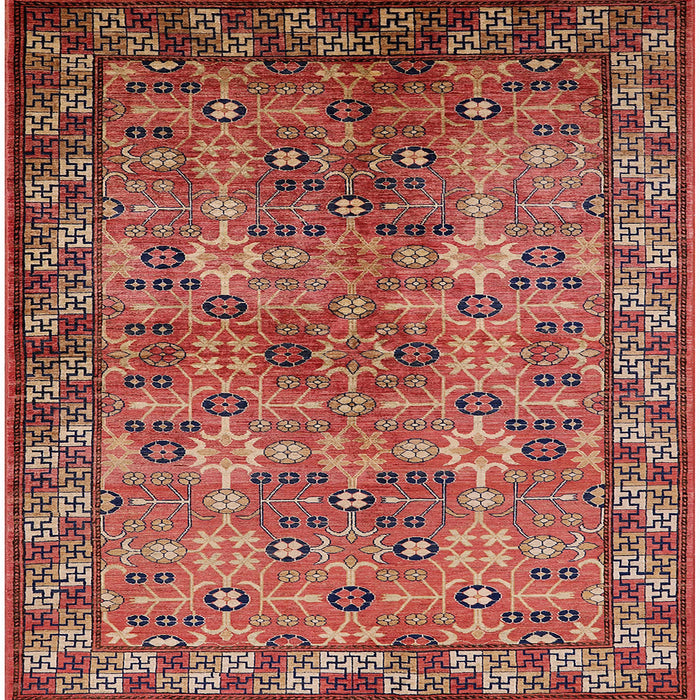 Square Mid-Century Modern Sunrise Orange Oriental Rug, urb708