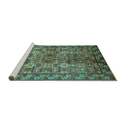 Sideview of Machine Washable Oriental Turquoise Industrial Area Rugs, wshurb708turq