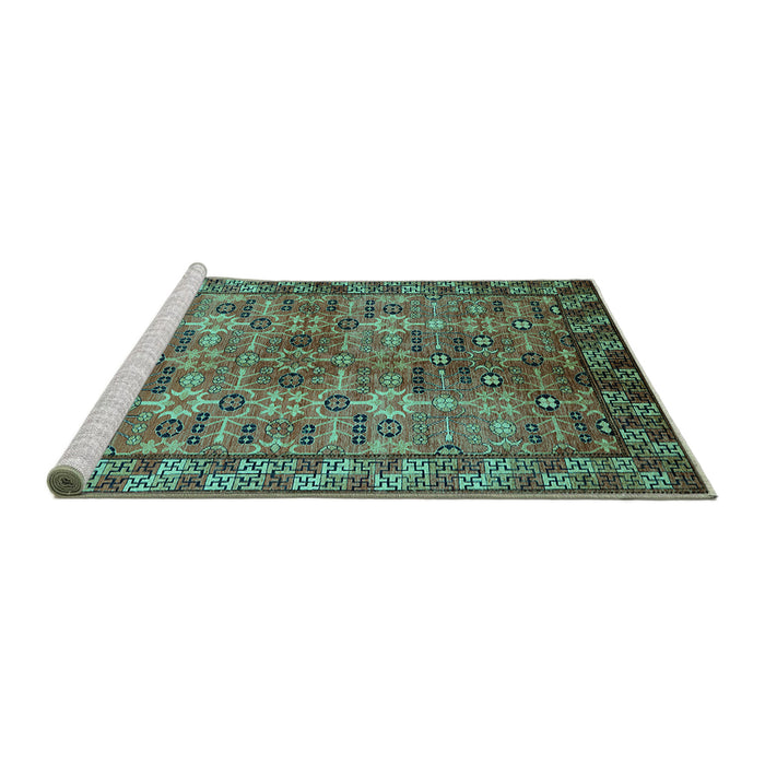 Sideview of Machine Washable Oriental Turquoise Industrial Area Rugs, wshurb708turq
