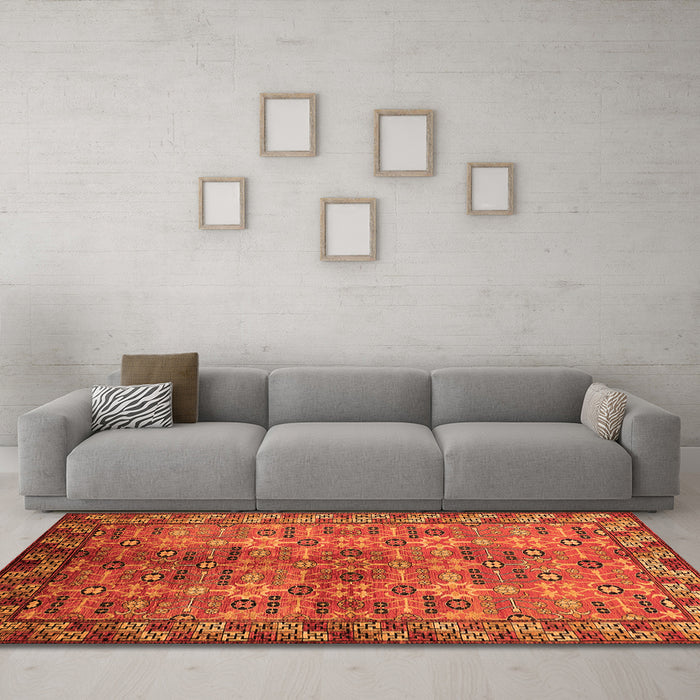 Machine Washable Oriental Orange Industrial Area Rugs in a Living Room, wshurb708org
