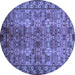 Round Machine Washable Oriental Blue Industrial Rug, wshurb708blu