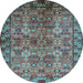 Round Oriental Light Blue Industrial Rug, urb708lblu