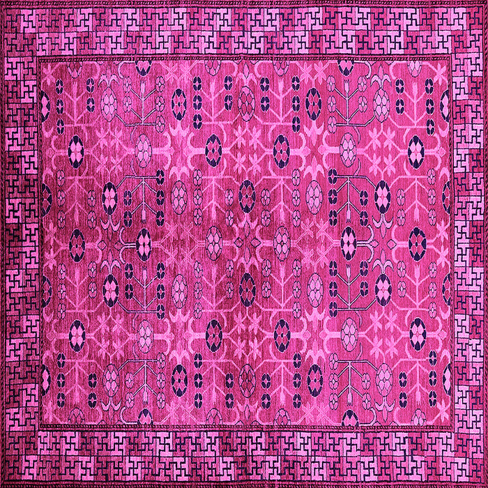 Square Machine Washable Oriental Pink Industrial Rug, wshurb708pnk