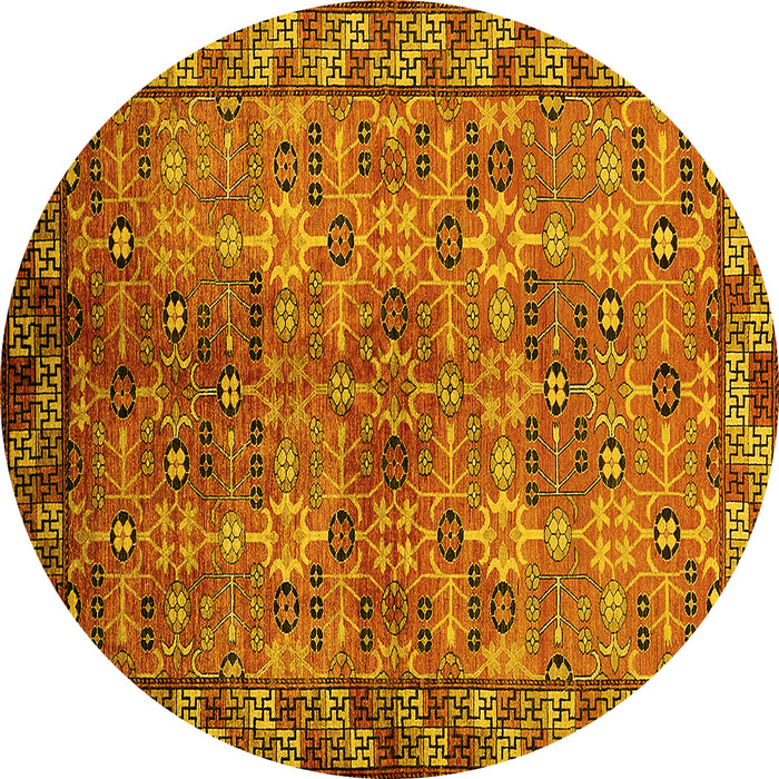Round Oriental Yellow Industrial Rug, urb708yw