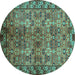 Round Machine Washable Oriental Turquoise Industrial Area Rugs, wshurb708turq