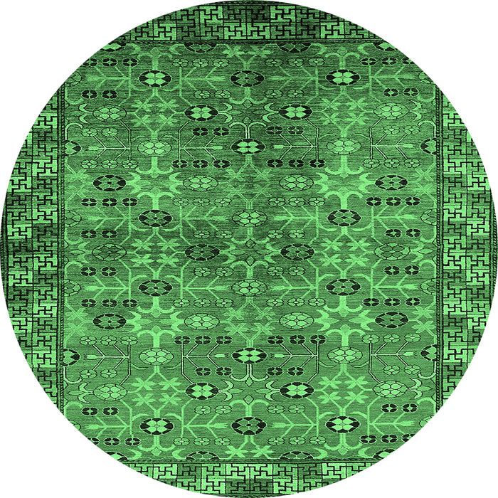 Round Machine Washable Oriental Emerald Green Industrial Area Rugs, wshurb708emgrn
