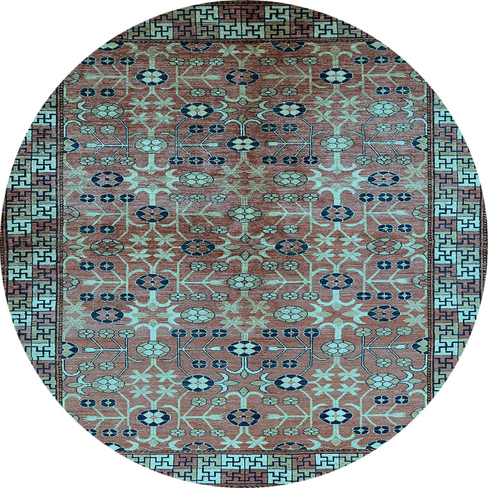 Round Machine Washable Oriental Light Blue Industrial Rug, wshurb708lblu