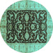 Round Oriental Turquoise Traditional Rug, urb709turq