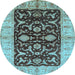 Round Machine Washable Oriental Light Blue Traditional Rug, wshurb709lblu