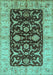 Machine Washable Oriental Turquoise Traditional Area Rugs, wshurb709turq