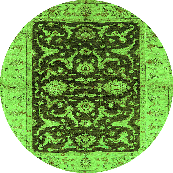 Round Machine Washable Oriental Green Traditional Area Rugs, wshurb709grn