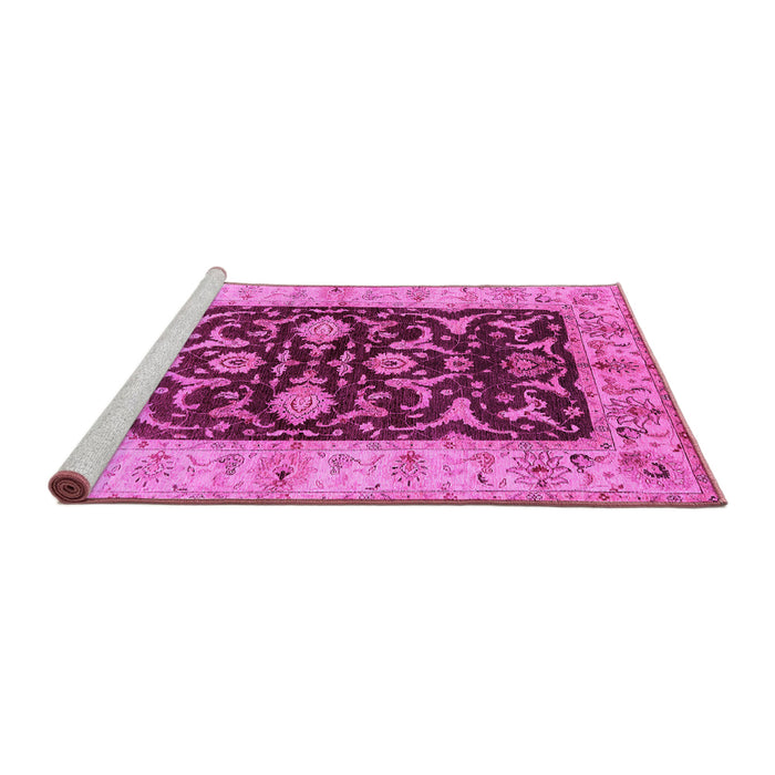 Sideview of Machine Washable Oriental Pink Traditional Rug, wshurb709pnk