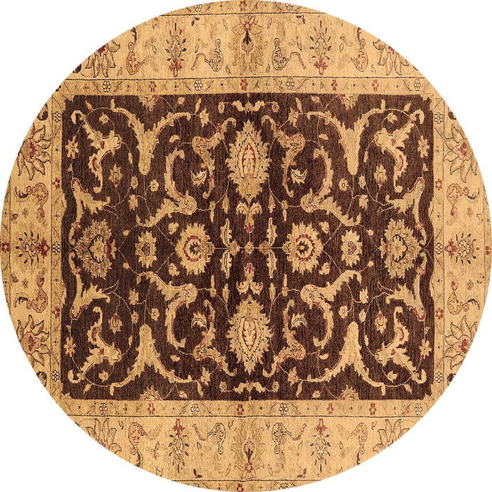 Round Machine Washable Oriental Brown Traditional Rug, wshurb709brn