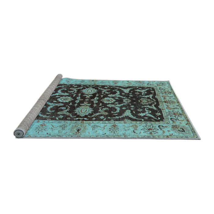 Sideview of Machine Washable Oriental Light Blue Traditional Rug, wshurb709lblu