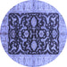 Round Machine Washable Oriental Blue Traditional Rug, wshurb709blu