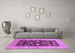 Machine Washable Oriental Purple Traditional Area Rugs in a Living Room, wshurb709pur