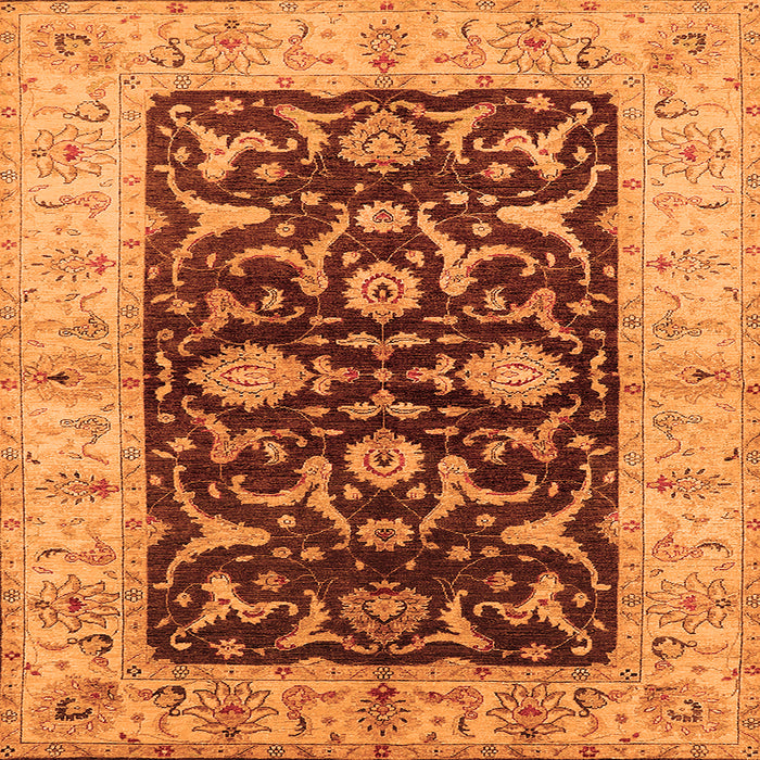 Square Machine Washable Oriental Orange Traditional Area Rugs, wshurb709org