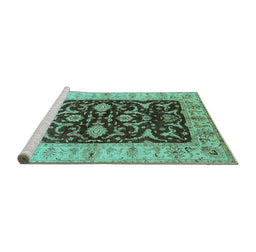 Sideview of Machine Washable Oriental Turquoise Traditional Area Rugs, wshurb709turq