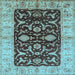 Square Machine Washable Oriental Light Blue Traditional Rug, wshurb709lblu