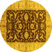 Round Machine Washable Oriental Yellow Traditional Rug, wshurb709yw