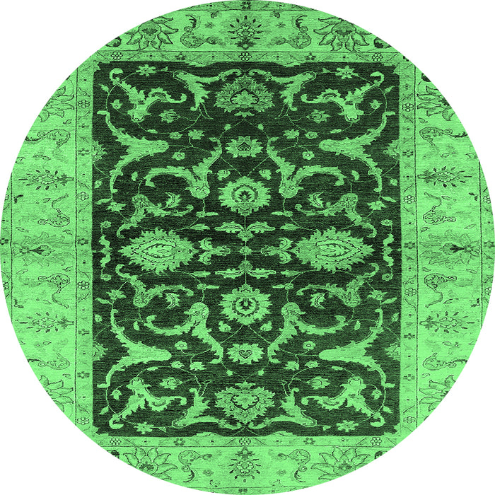 Round Oriental Emerald Green Traditional Rug, urb709emgrn