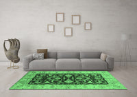 Machine Washable Oriental Emerald Green Traditional Rug, wshurb709emgrn