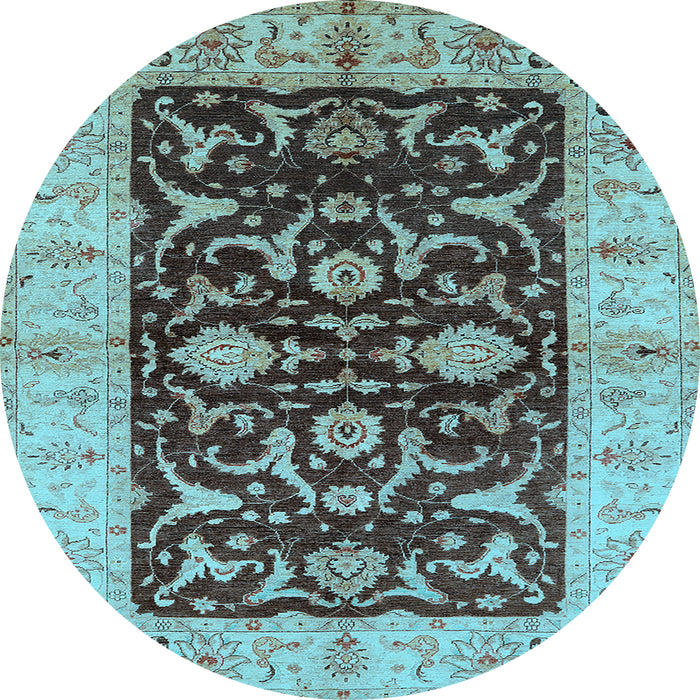 Round Oriental Light Blue Traditional Rug, urb709lblu