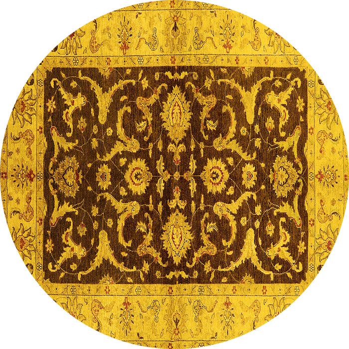 Round Oriental Yellow Traditional Rug, urb709yw
