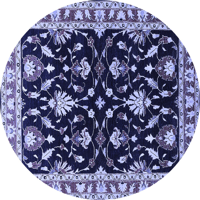 Round Machine Washable Oriental Blue Traditional Rug, wshurb710blu