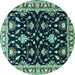 Round Machine Washable Oriental Turquoise Traditional Area Rugs, wshurb710turq