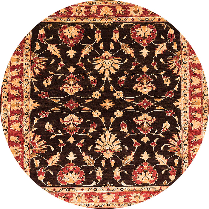 Round Oriental Orange Traditional Rug, urb710org