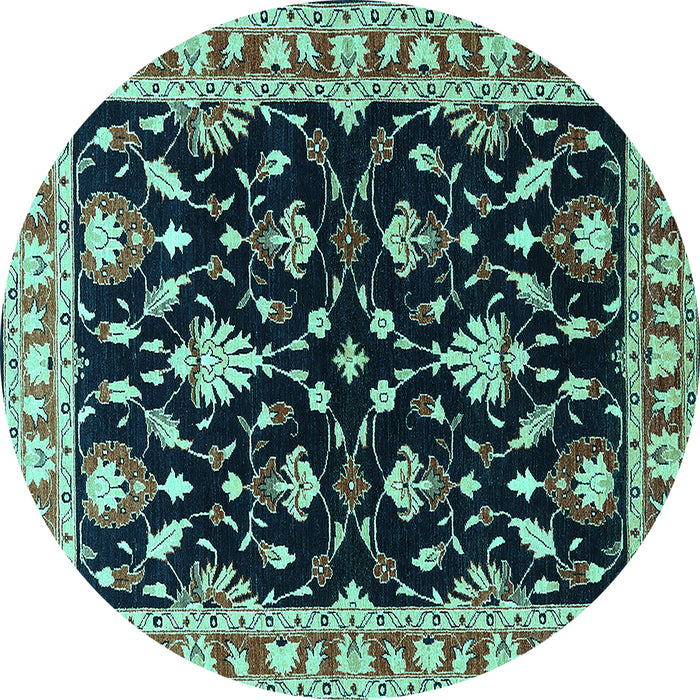 Round Oriental Turquoise Traditional Rug, urb710turq