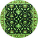 Round Machine Washable Oriental Green Traditional Area Rugs, wshurb710grn