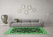 Machine Washable Oriental Emerald Green Traditional Area Rugs in a Living Room,, wshurb710emgrn